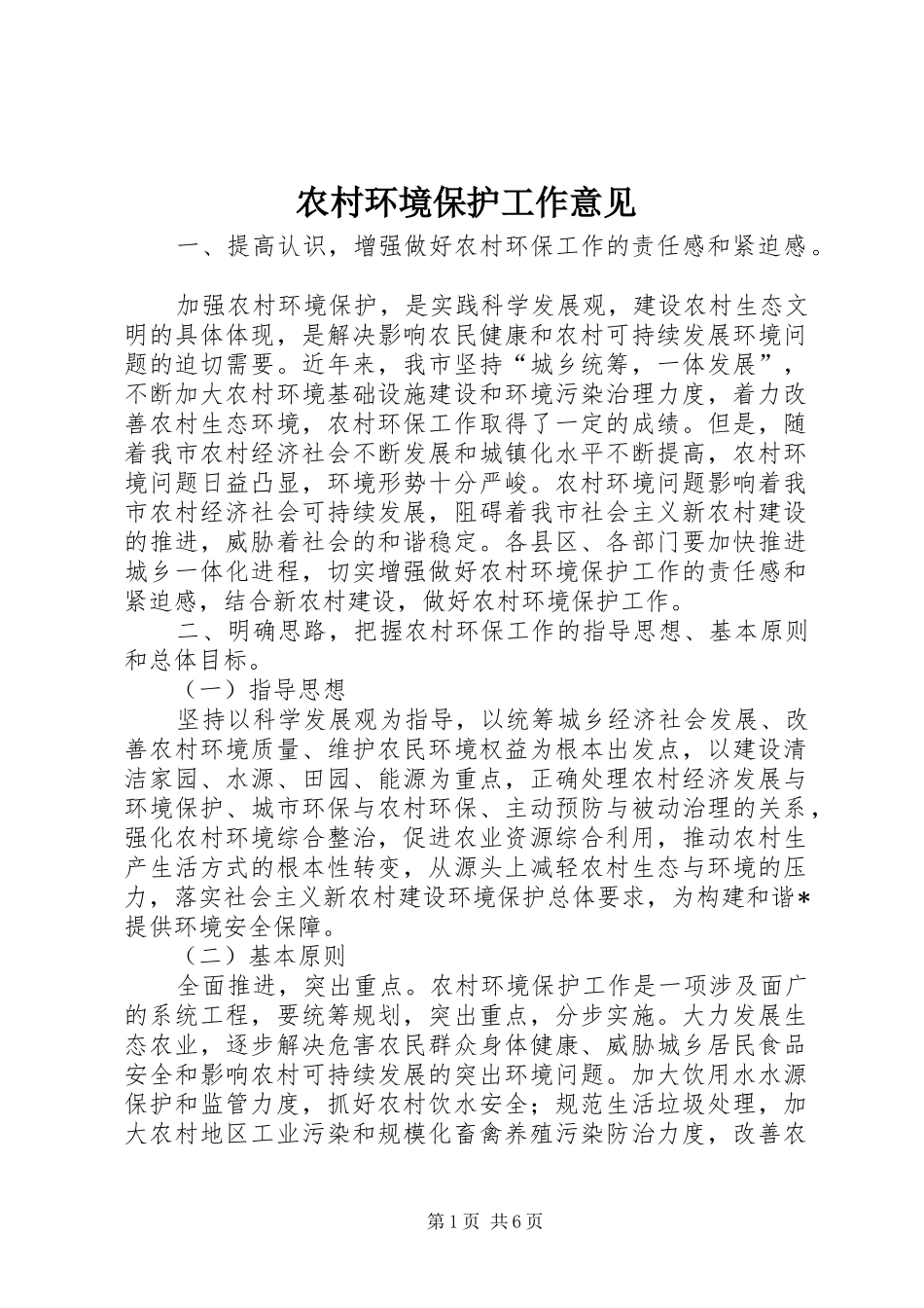 2024年农村环境保护工作意见_第1页
