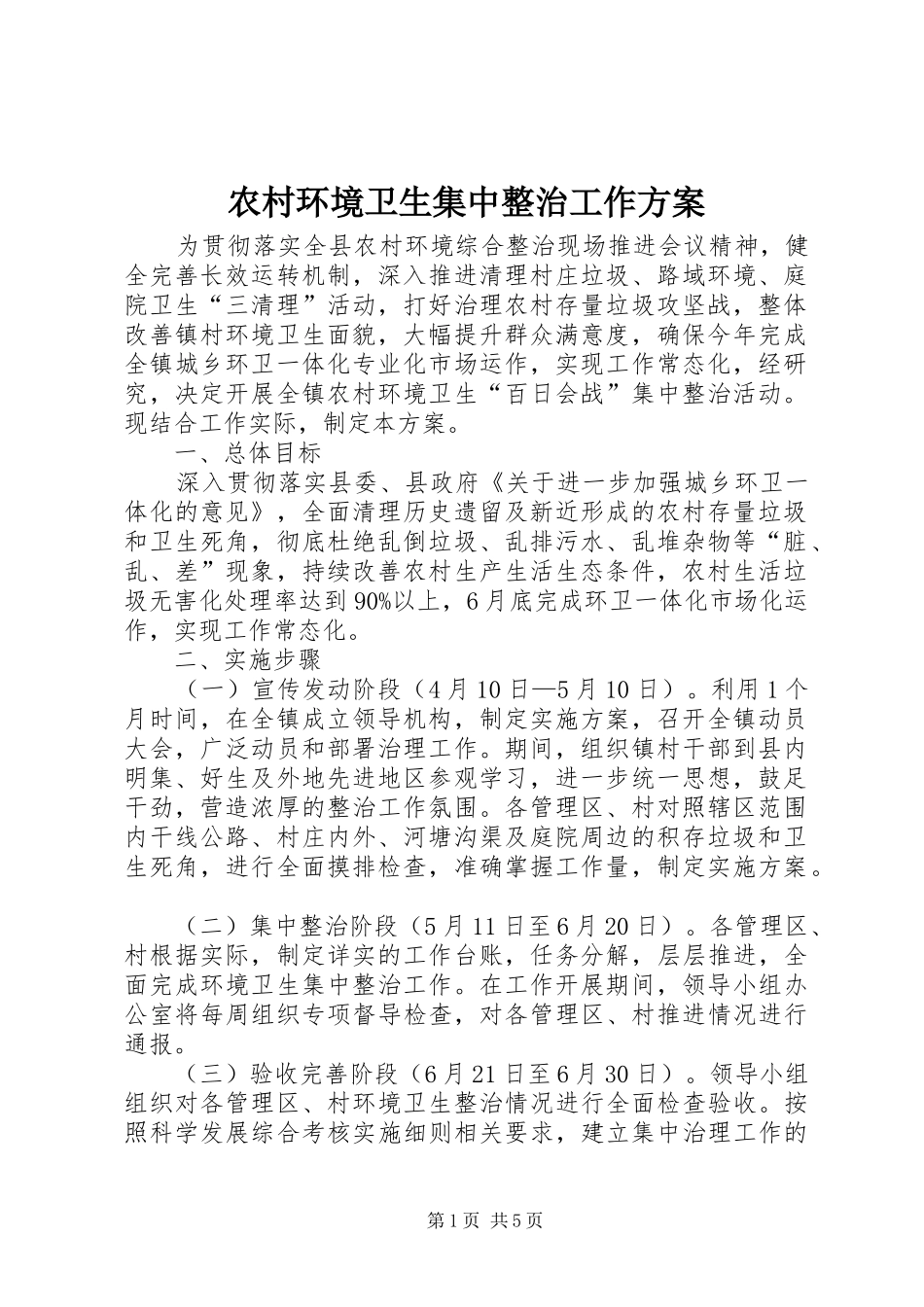 2024年农村环境卫生集中整治工作方案_第1页