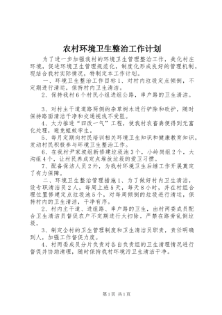 2024年农村环境卫生整治工作计划