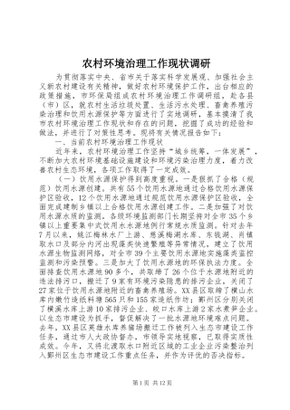 2024年农村环境治理工作现状调研