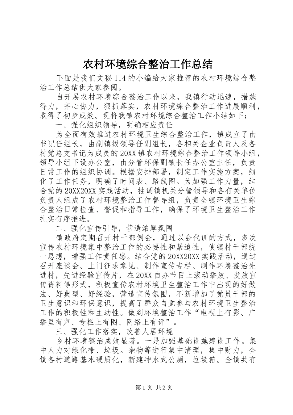 2024年农村环境综合整治工作总结_第1页