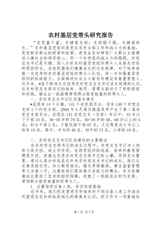 2024年农村基层党带头研究报告