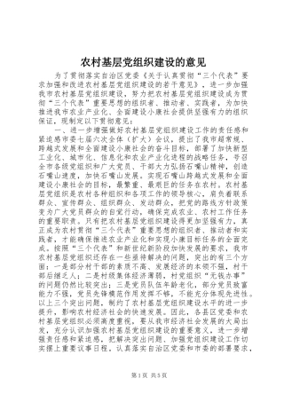 2024年农村基层党组织建设的意见