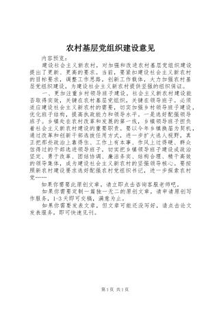 2024年农村基层党组织建设意见