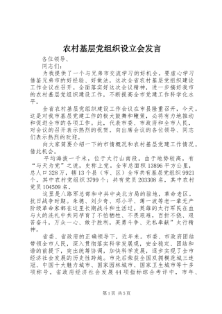 2024年农村基层党组织设立会讲话