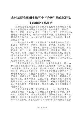 2024年农村基层党组织实施五个升级战略抓好党支部建设工作报告