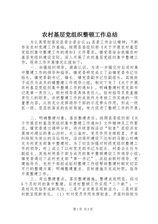 2024年农村基层党组织整顿工作总结