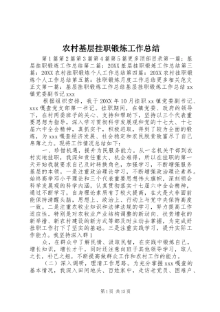 2024年农村基层挂职锻炼工作总结