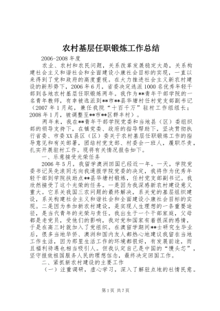 2024年农村基层任职锻炼工作总结