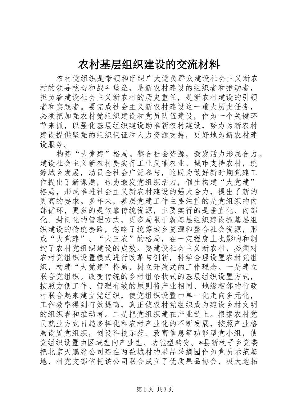 2024年农村基层组织建设的交流材料_第1页