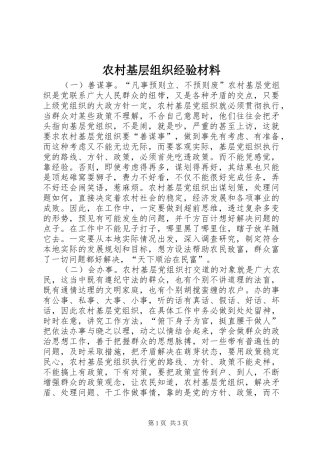2024年农村基层组织经验材料