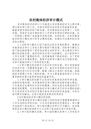 2024年农村集体经济审计模式