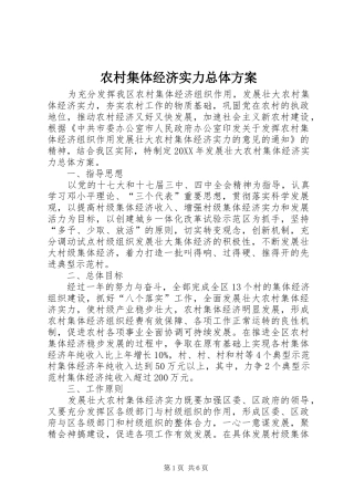 2024年农村集体经济实力总体方案