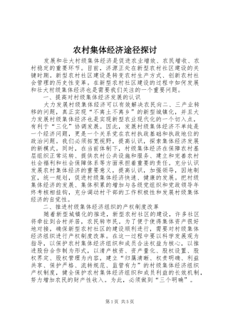 2024年农村集体经济途径探讨