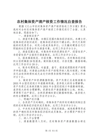 2024年农村集体资产清产核资工作情况自查报告