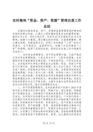 2024年农村集体资金资产资源管理自查工作总结