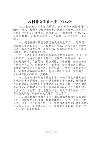 2024年农村计划生育年度工作总结