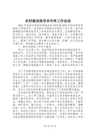 2024年农村建设指导员年终工作总结