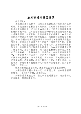 2024年农村建设指导员意见