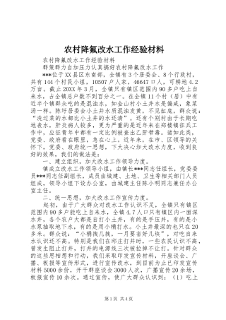 2024年农村降氟改水工作经验材料
