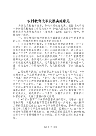 2024年农村教育改革发展实施意见