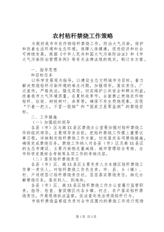 2024年农村秸秆禁烧工作策略