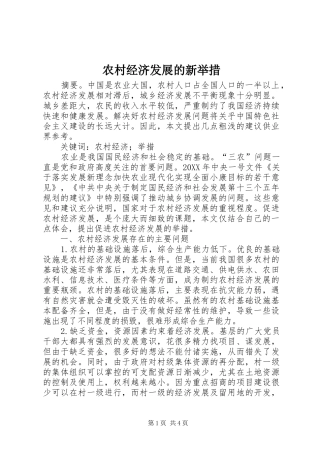 2024年农村经济发展的新举措