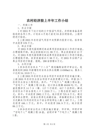 2024年农村经济股上半年工作小结
