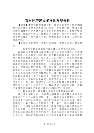 2024年农村经济建设多样化发展分析