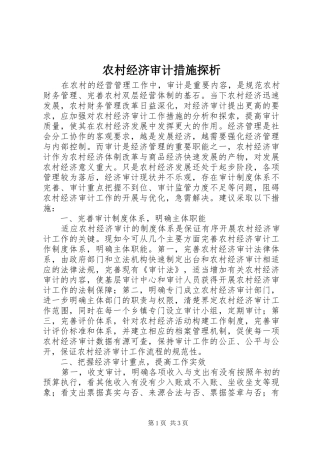 2024年农村经济审计措施探析