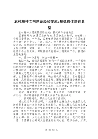 2024年农村精神文明建设经验交流狠抓载体培育典型