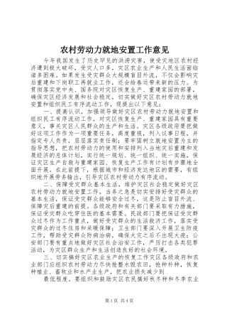 2024年农村劳动力就地安置工作意见