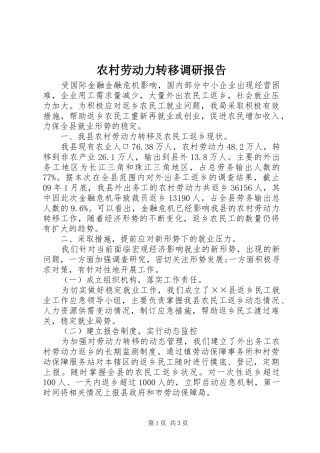 2024年农村劳动力转移调研报告