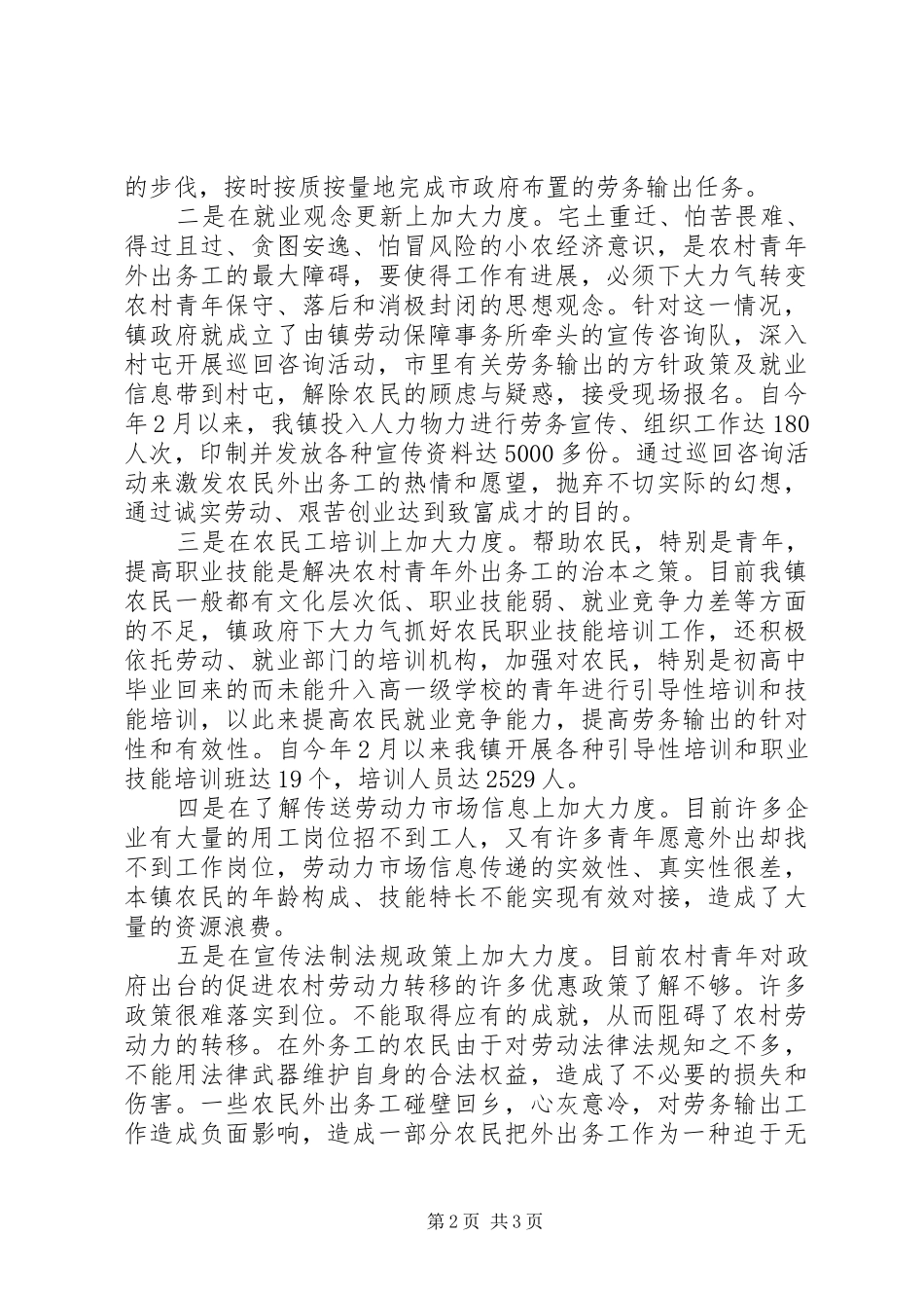 2024年农村劳动力转移就业工作总结_第2页