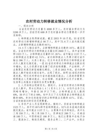 2024年农村劳动力转移就业情况分析