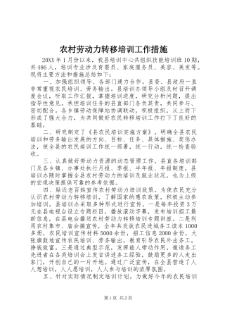 2024年农村劳动力转移培训工作措施