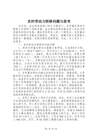 2024年农村劳动力转移问题与思考