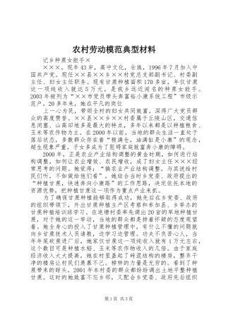 2024年农村劳动模范典型材料