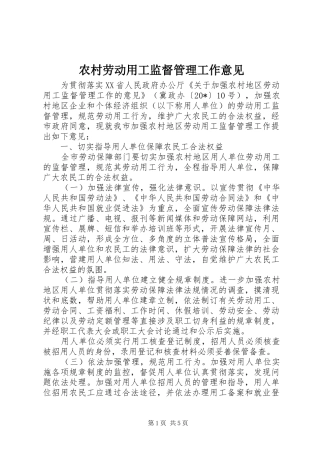 2024年农村劳动用工监督管理工作意见