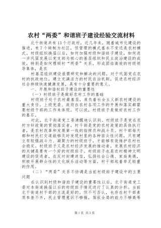 2024年农村两委和谐班子建设经验交流材料