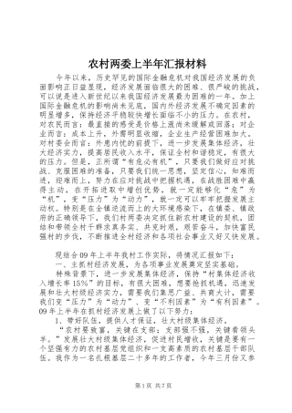 2024年农村两委上半年汇报材料
