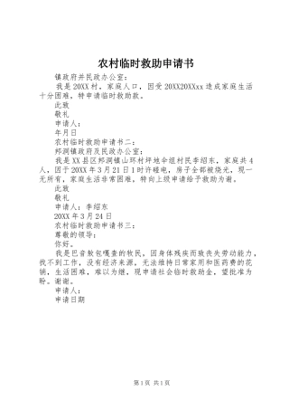 2024年农村临时救助申请书