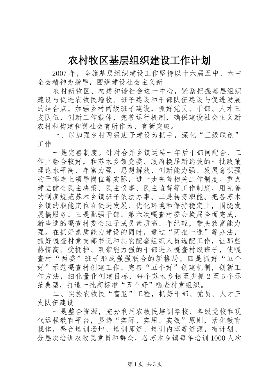 2024年农村牧区基层组织建设工作计划_第1页