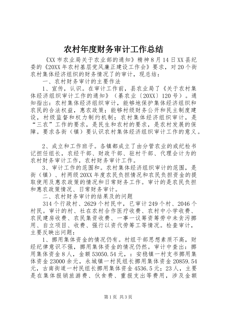 2024年农村年度财务审计工作总结_第1页