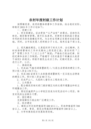 2024年农村年度村级工作计划