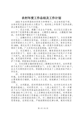 2024年农村年度工作总结及工作计划
