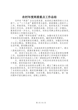 2024年农村年度两委重点工作总结