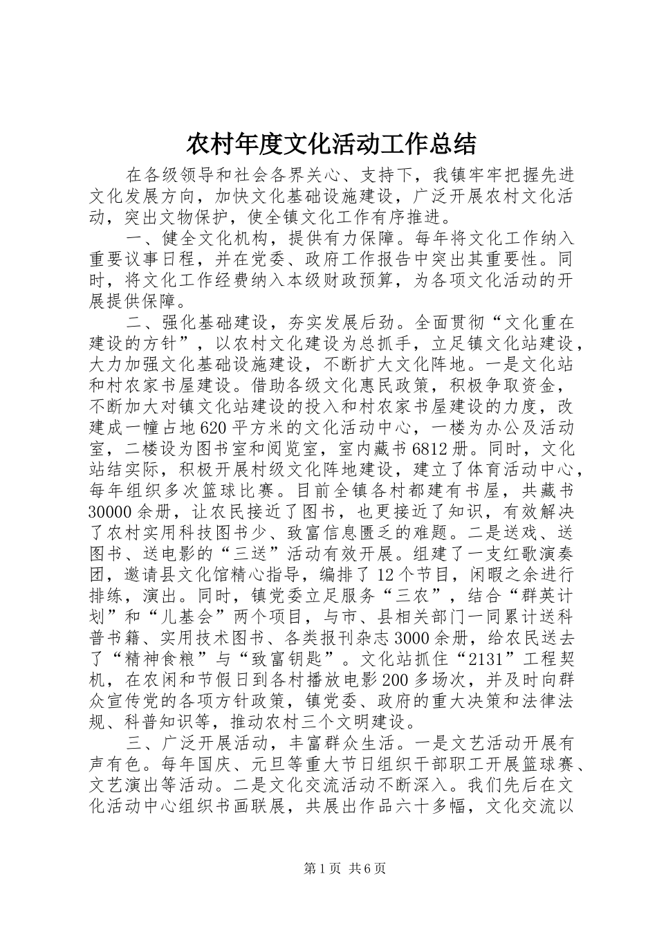 2024年农村年度文化活动工作总结_第1页