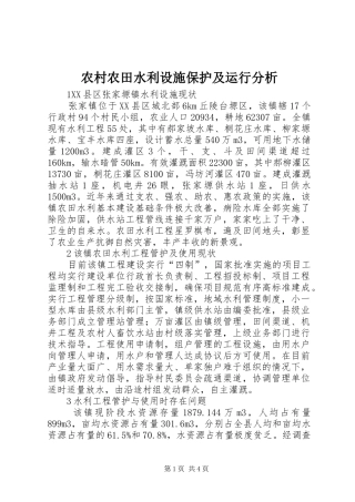 2024年农村农田水利设施保护及运行分析