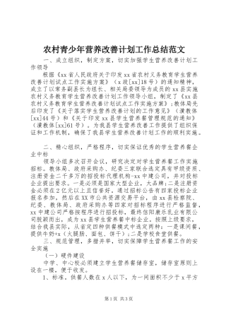 2024年农村青少年营养改善计划工作总结范文